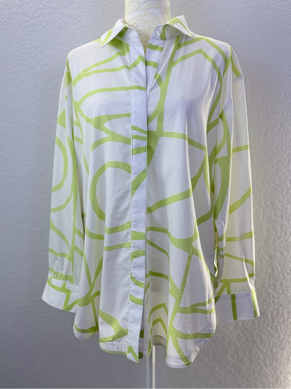 Couleur By Finley White Line Green Button Down Tunic Shirt Large